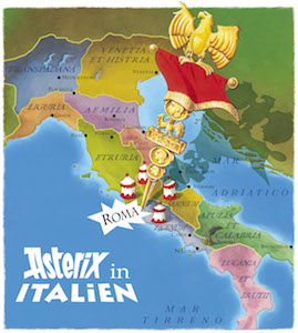 asterix in italien, landkarte, italien, markierung rom, band 37