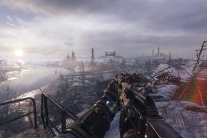 Wolge, Kirche, Schnee, Gleise, Waffe, Wolken, Metro:Exodus, Rezension, Review