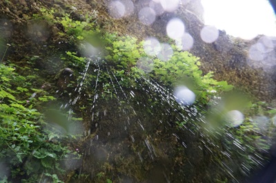 Die Rinnende Mauer an der Steyr in Oberösterreich. Das Wasser macht Tropfen auf der Kamera