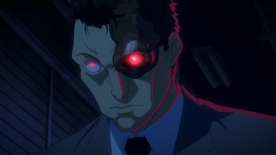 Mann mit Maschinenauge in der Anime-Serie Terminator Zero auf Netflix