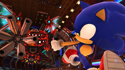 Sonic rennt vor einer Maschine davon in Sonic x Shadow Generations.