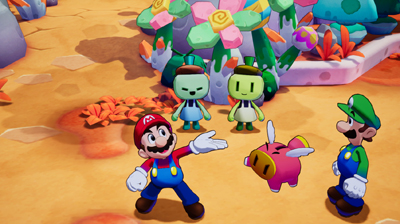 Mario und Luigi stehen vor NPCs