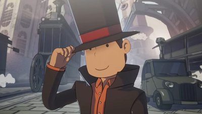 Professor Layton tippt seinen Hut in die Kamera im Trailer von Professor Layton and the New World of Steam